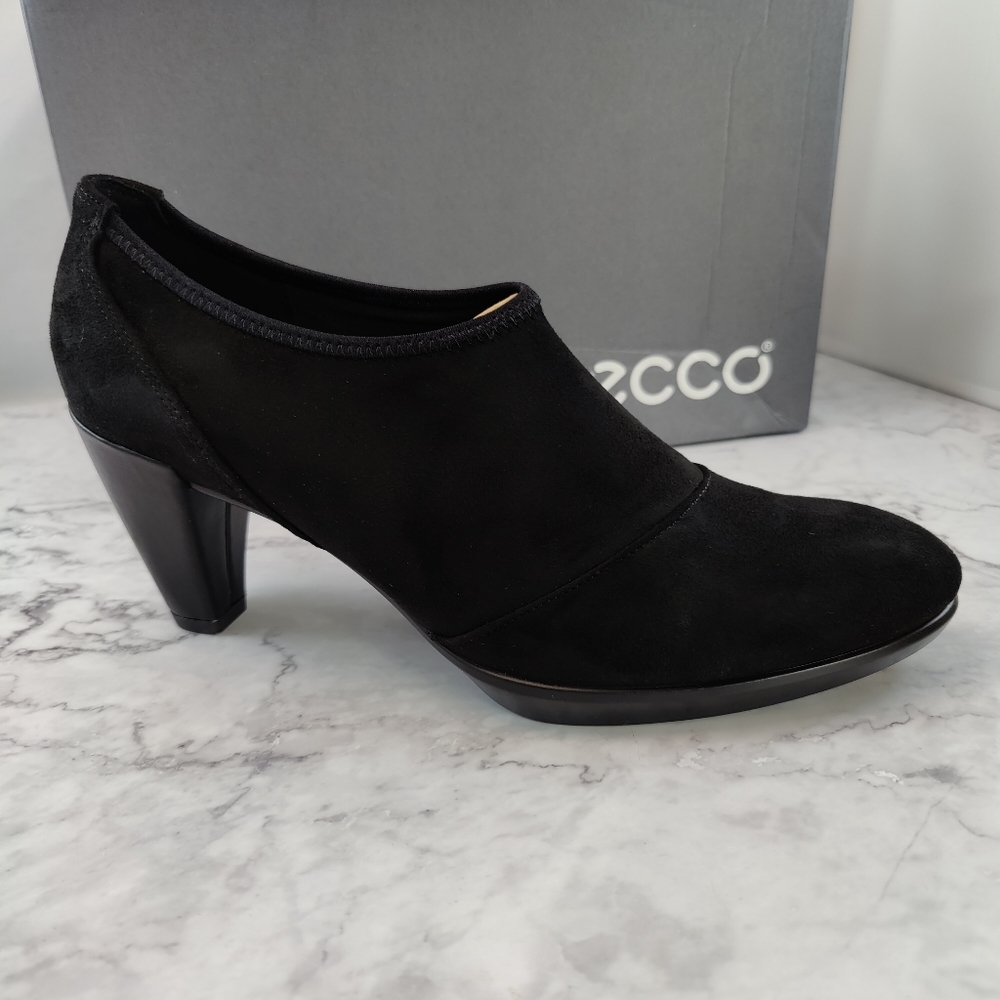 Ecco Shape 55 Plateau Stacked Heel Black Suede Bootie Size EU 41 US 10-10.5 NEW - Picture 1 of 11